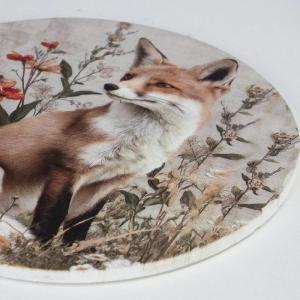 Nyomtatott fa tábla koszorú közép - Erdei állatok - róka 14,8cm