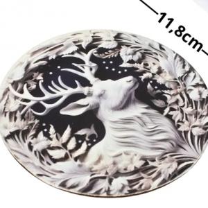 Nyomtatott fa tábla koszorú közép - Fehér szarvas 11,8cm