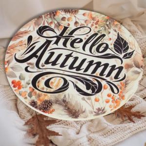 Nyomtatott fa tábla koszorú közép - Hello Autumn 14,8cm