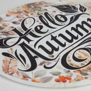 Nyomtatott fa tábla koszorú közép - Hello Autumn 14,8cm