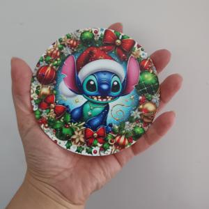 Nyomtatott fa tábla koszorú közép - Karácsonyi stitch 11,8cm