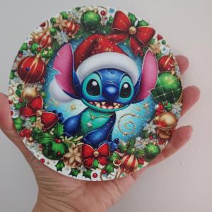 Nyomtatott fa tábla koszorú közép - Karácsonyi stitch 14,8cm