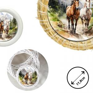 Nyomtatott fa tábla koszorú közép - Lovak hegyekben 11,8cm