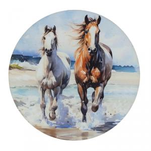 Nyomtatott fa tábla koszorú közép - Lovak tengerparton 14,8cm
