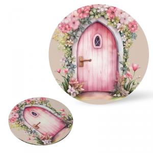 Nyomtatott fa tábla koszorú közép - Tündérajtó rózsaszín 14,8cm