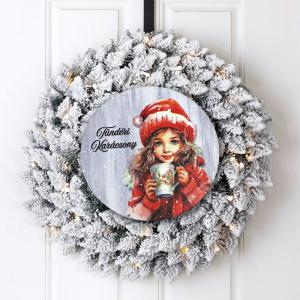 Nyomtatott fa tábla koszorú közép - Tündéri karácsony kislány 14,8cm