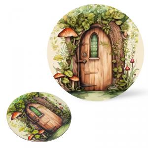 Nyomtatott fa tábla koszorú közép - Zöldablakos manóajtó 11,8cm