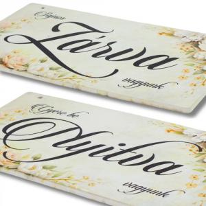 Nyomtatott fa tábla - Zárva-Nyitva 24,3x13cm - pasztell rózsás