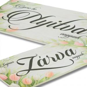 Nyomtatott fa tábla - Zárva-Nyitva 24,3x13cm - pasztell tulipános