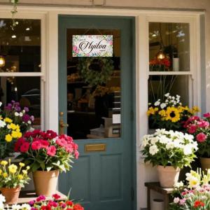 Nyomtatott fa tábla - Zárva-Nyitva 24,3x13cm - rózsaszín tulipános