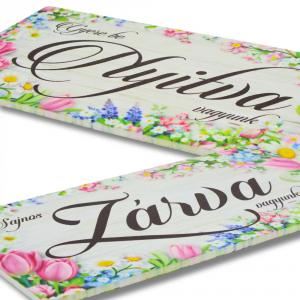 Nyomtatott fa tábla - Zárva-Nyitva 24,3x13cm - rózsaszín tulipános