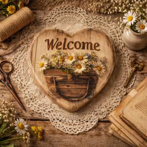 Nyomtatott natúr szív peremes - Welcome