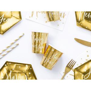 Papír pohár, arany színben, Happy New Year, 220 ml, 6 db/cs
