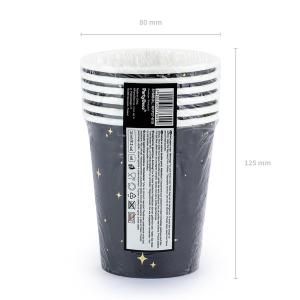Papír pohár, fekete, csillagos, 260ml, 6 db