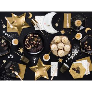 Papír tányér, fekete, ünnepi, arany szegéllyel, 23 cm 6db