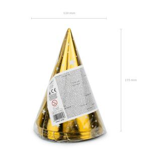 Party kalap, arany, csillagos, 16cm, 6 db/csomag