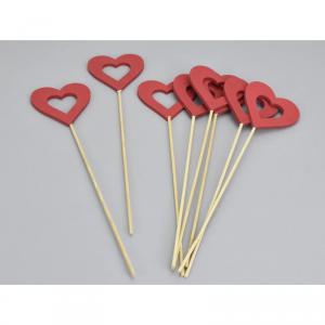 Piros fa lyukas pálcás szívek 1db