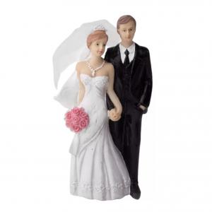 Polirezin esküvői pár rózsacsokorral 10,6 cm