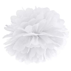 Pompom papír lampion, fehér, 35cm