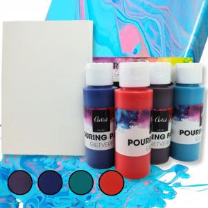 Pouring festék szett 4x60ml, 2db vászon táblával 10x15cm