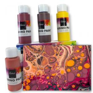 Pouring festék szett 4x60ml, 2db vászon táblával 10x15cm