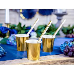 Szívószál papírból, fehér , arany csillagokkal, 10 db