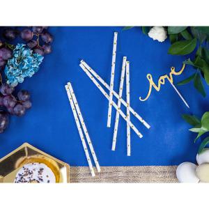 Szívószál papírból, fehér , arany csillagokkal, 10 db