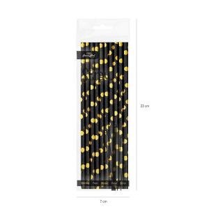 Szívószál papírból, fekete, arany pöttyös, 10 db/cs