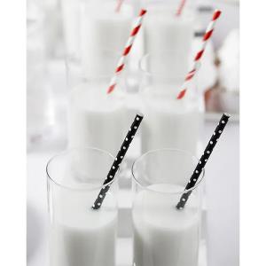 Szívószál papírból, fekete, fehér pöttyös, 10 db/cs