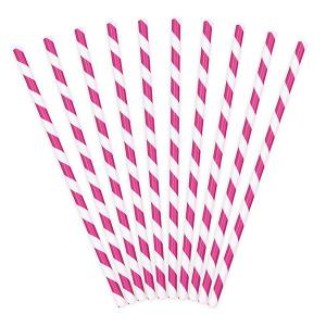 Szívószál papírból, magenta-fehér csíkos