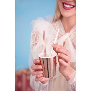 Szívószál papírból, rose-gold szívecskés, 10 db/ csomag