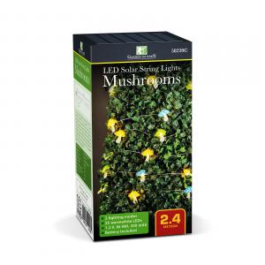 Szolár LED fényfüzér - gomba - 2,4 m - 25 LED - melegfehér