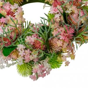 Tavaszi vegyes virágos koszorú rózsaszín D22cm