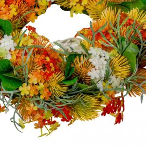 Tavaszi vegyes virágos koszorú sárga D22cm