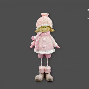 Téli fiú/lány figura rózsaszín 15cm 2f