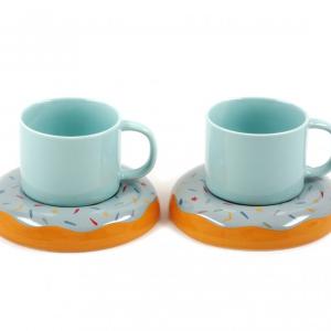 Vicces teás csésze + fánk alakú csészealj szett – 2+2 db