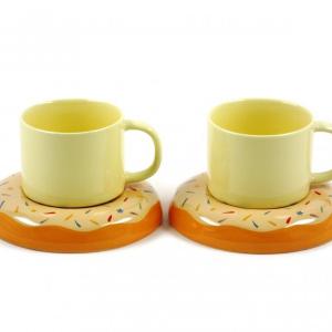 Vicces teás csésze + fánk alakú csészealj szett – 2+2 db