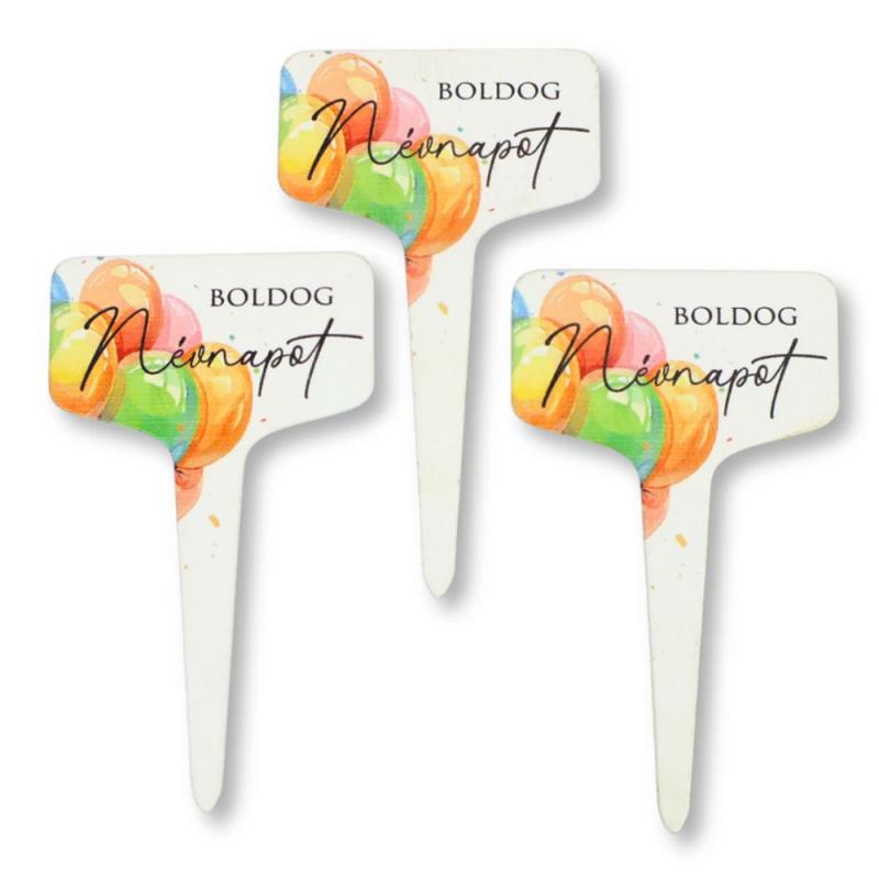 Fa beszúros tábla szögletes - Boldog Névnapot 3db/csomag