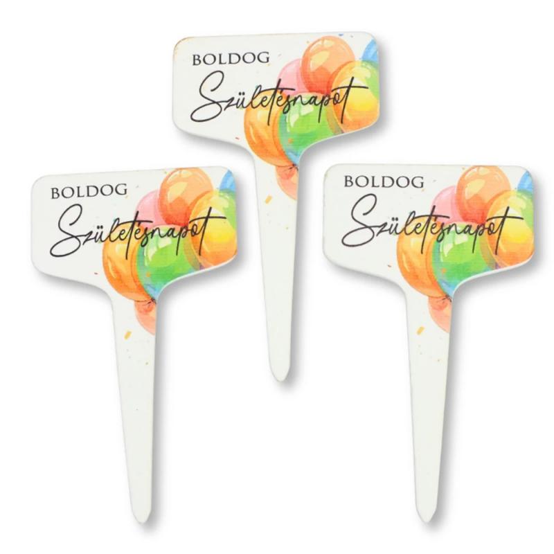 Fa beszúros tábla szögletes - Boldog Szülinapot 3db/csomag