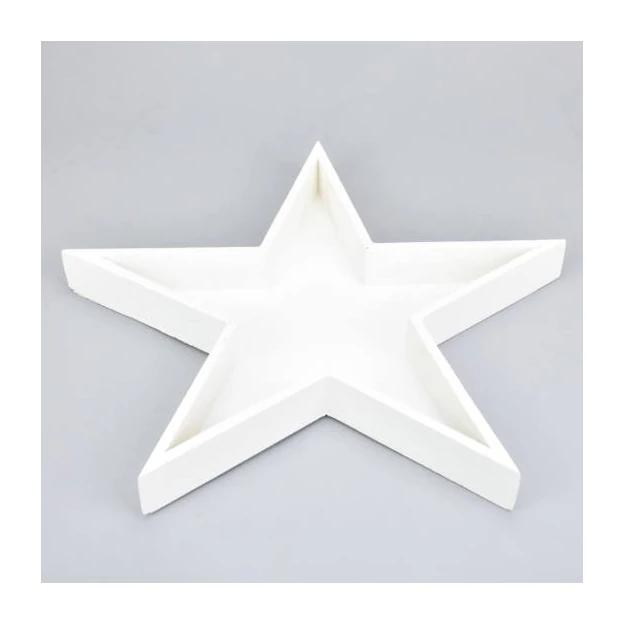 Fa csillag tál fehér 30x3 cm