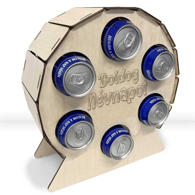 Fa Hatos Sörtartó Hordó - Boldog Névnapot NÉV - Egyedi Gravírozott Vicces Sörös Ajándék Névnapra