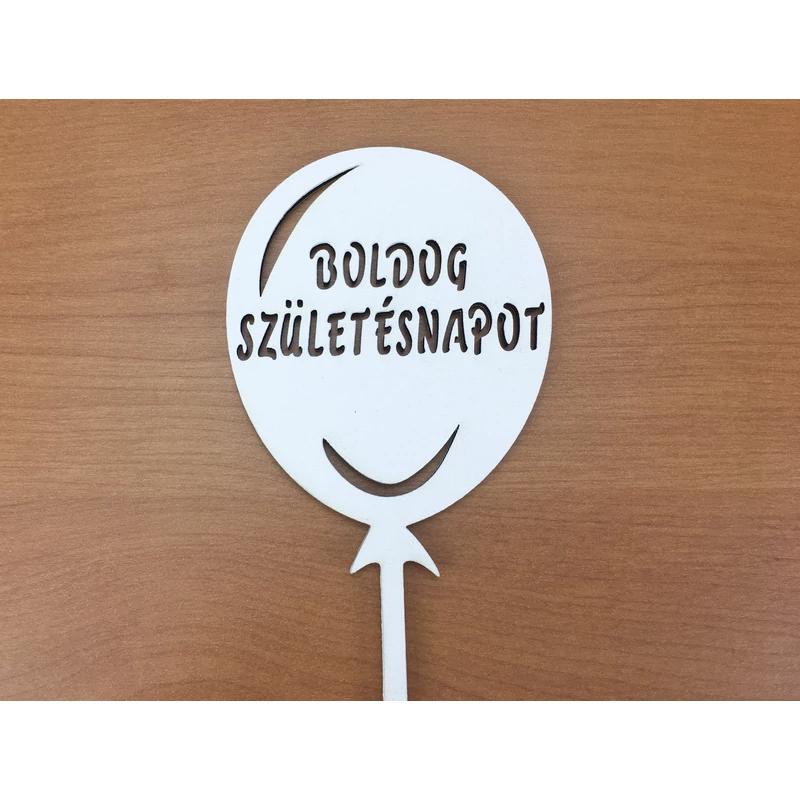 Fa "Boldog Születésnapot" lufi fehér 7,5x30cm beszúró