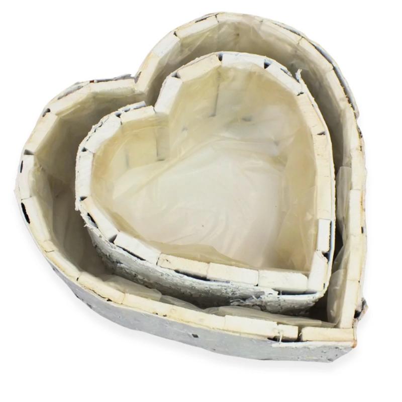 Fakéreg virágláda szett szív alakú fehér 2db/szett