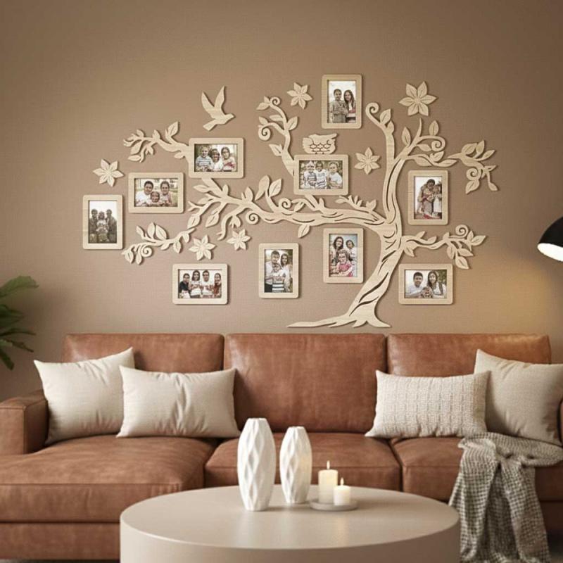 Fali Fa Családfa 10 db Képkerettel 127x78 - Naturafa - Egyedi Ajándék, Családfa Otthon Dekoráció