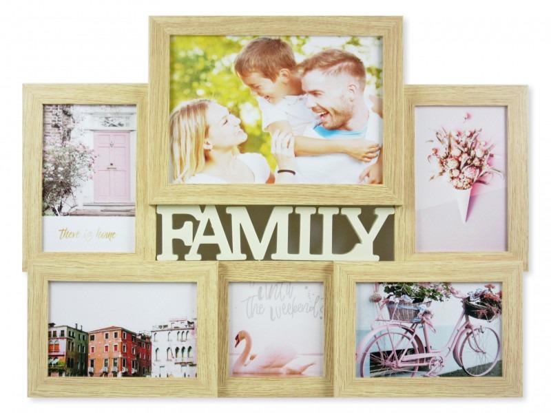 Fali fényképtartó Family 6db képhez fenyő 47x36cm