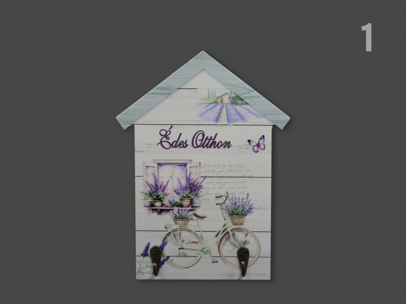 Fali kulcstartó házikó levendulás 20x26cm édes otthon