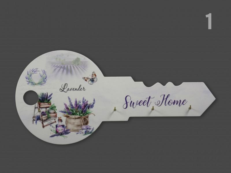 Fali kulcstartó levendulás 33x15,5cm  fehér sweet home felirattal