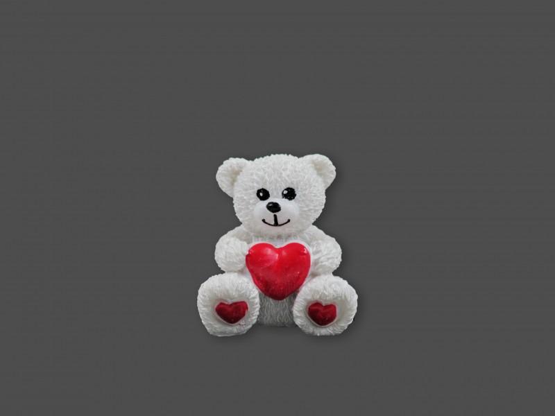 Fehér maci szívvel 5,5cm polirezin Bálint napra Valentin nap