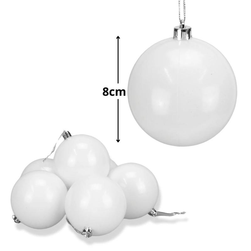 Fehér műanyag díszíthető gömb 8cm 6db/doboz
