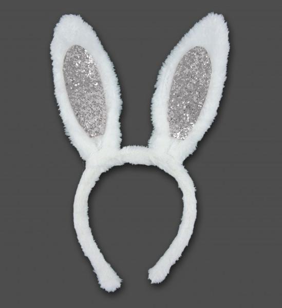 Fejdísz nyuszifül ezüst fehér plüss